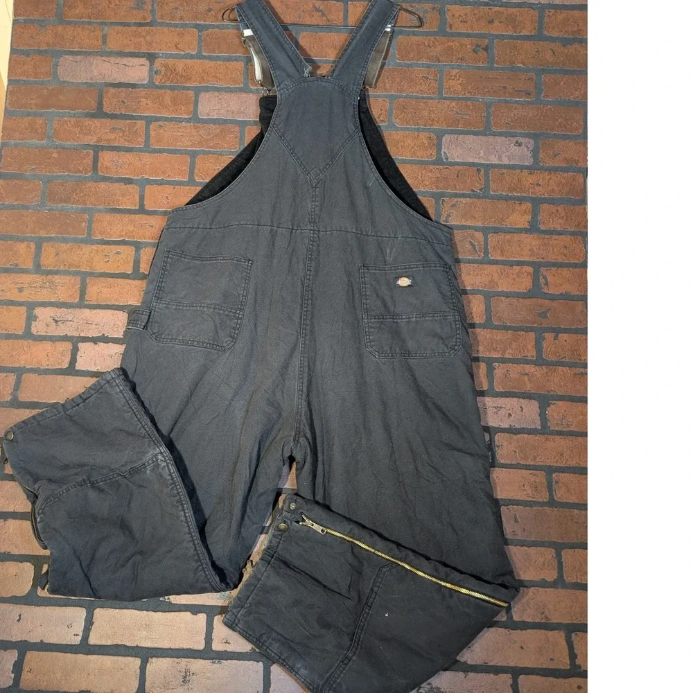 Dickies Black Quilted Insulated Zip Leg Overalls Mwn's 2XL Winter Workwear - Picture 8 of 12